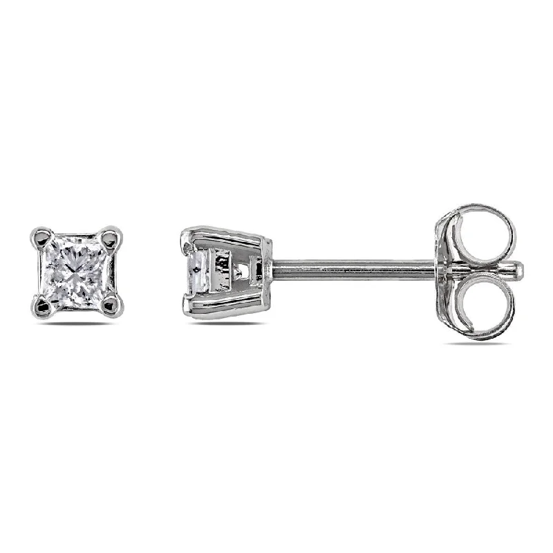 Lightweight Stud Earrings for All Day -Miadora 14k White Gold 1/4ct TDW Princess-Cut Diamond Solitaire Stud Earrings