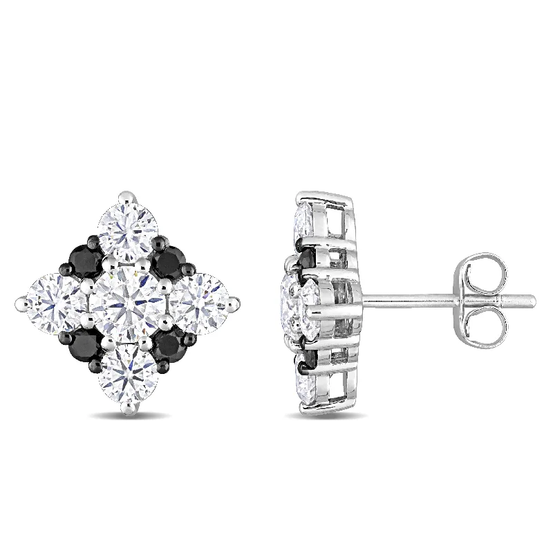 Gothic Stud Earrings with Dark Tone -Miadora 2ct DEW Moissanite & 1/3ct TDW Black Diamond Halo Stud Earrings in 10k White Gold - 13 mm x 13.1 mm x 4.3 mm