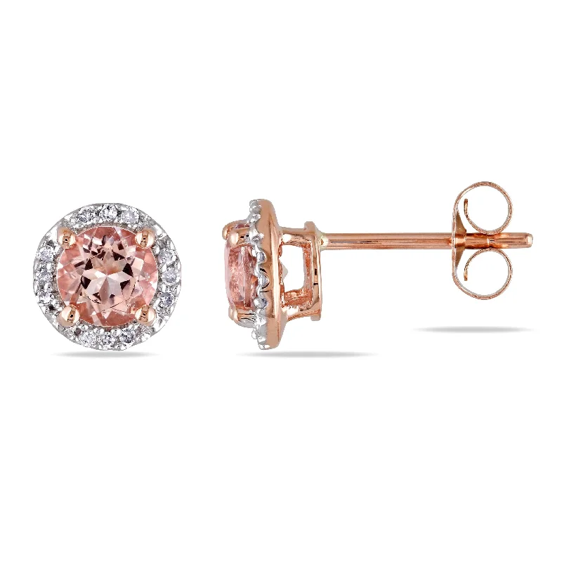 Stud Earrings with Knot Designs -Miadora 10K Rose Gold 1ct Morganite Diamond Accent Stud Earrings - Pink