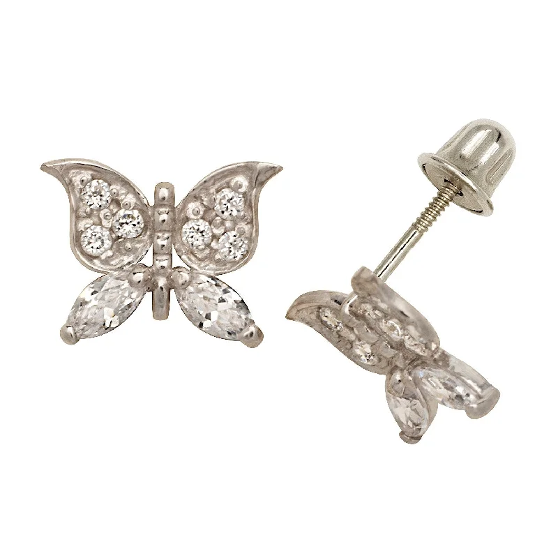 Punk Stud Earrings with Spikes -Curata 14k Gold Cubic Zirconia Large Butterfly Screw Back Stud Earrings