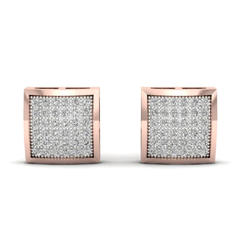 Lightweight Stud Earrings for All Day -IGI Certified 10k Rose Gold 1/4ct TDW Diamond Cluster Stud Earrings - Pink