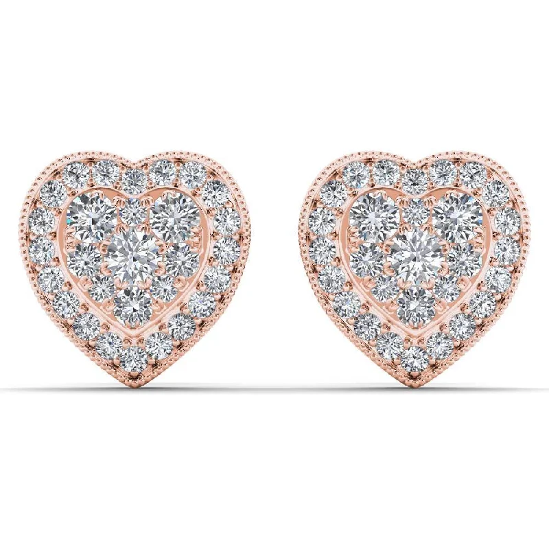 Stud Earrings for Bridesmaids Look -De Couer 10k Rose Gold 1/3ct TDW Diamond Cluster Heart Stud Earrings - Pink