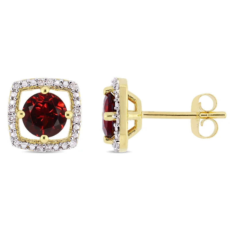 Diamond Stud Earrings for Luxury -Miadora 10k Yellow Gold Garnet and Diamond Accent Floating Square Halo Stud Earrings