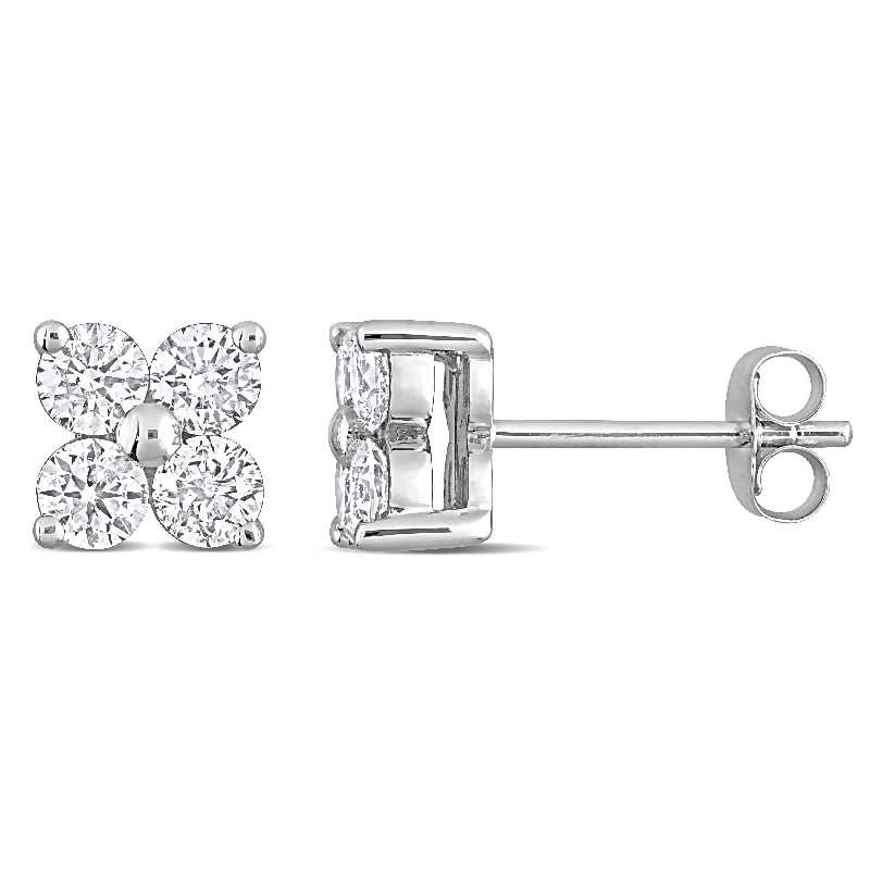 Punk Stud Earrings with Spikes -Miadora 1ct TDW Diamond Floral Stud Earrings in 14k White Gold