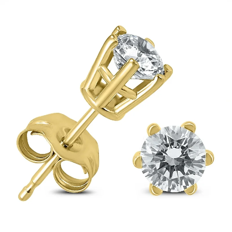 Stud Earrings with Abstract Designs -Marquee 3/4 Carat TW 6 Prong Round Diamond Solitaire Stud Earrings In 14k Yellow Gold