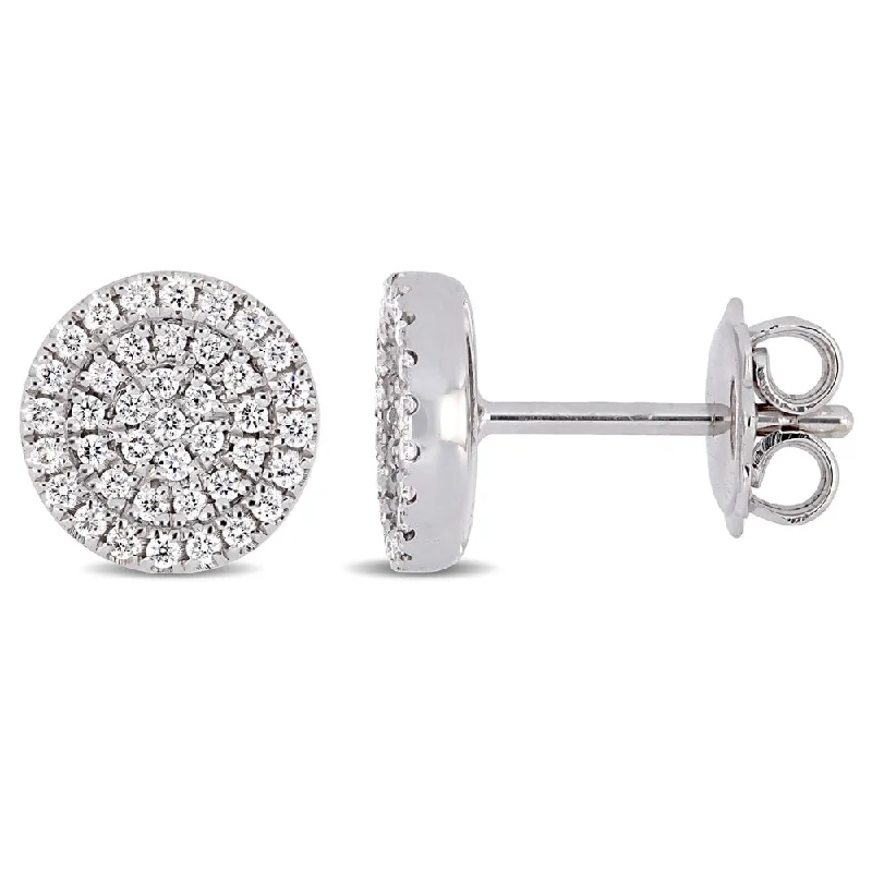 Pearl Stud Earrings for Elegance -Miadora 14k White Gold 1/3ct TDW Diamond Double Halo Stud Earrings