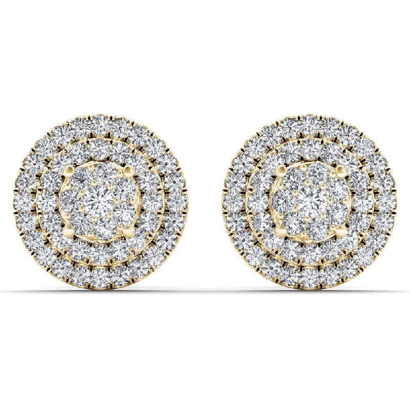 Floral Stud Earrings with Petals -De Couer 10k Yellow Gold 1/2ct TDW Diamond Cluster Double Frame Stud Earrings