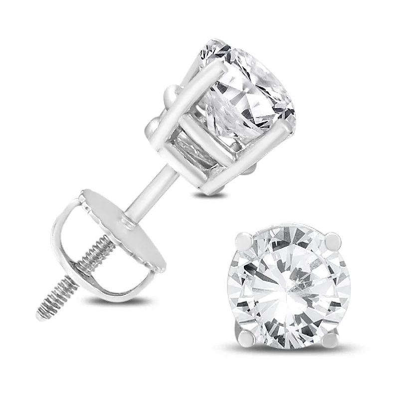 Stud Earrings with Floral Motifs -Marquee 14K White Gold 2 Carat TW Certified Round Diamond Solitaire Stud Earrings