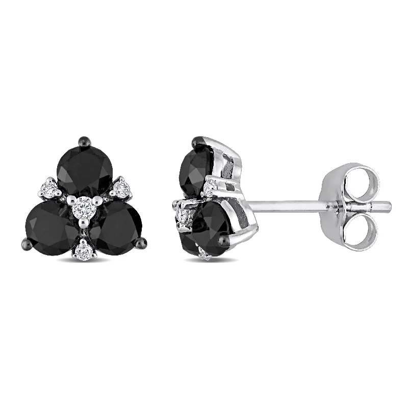 Geometric Stud Earrings for Trend -Miadora 1 1/2ct TDW Black and White Diamond Clustered Stud Earrings in 10k White Gold