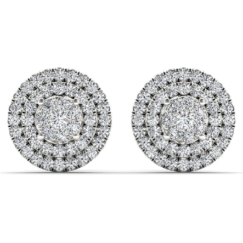 Ethnic Stud Earrings with Tribal Design -De Couer IGI Certified 10k White Gold 1/2ct TDW Diamond Cluster Double Frame Stud Earrings - White H-I