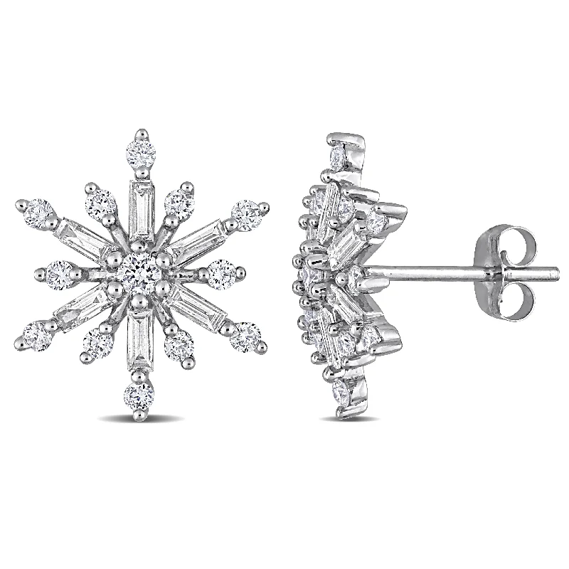 Detachable Stud Earrings with Charms -Miadora 1ct TDW Baguette and Round-cut Diamond Star Stud Earrings in 14k White Gold