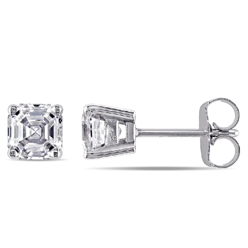 Vintage Stud Earrings with Patina -Miadora 14k White Gold 1 1/2ct TDW Asscher-Cut Diamond Solitaire Stud Earrings