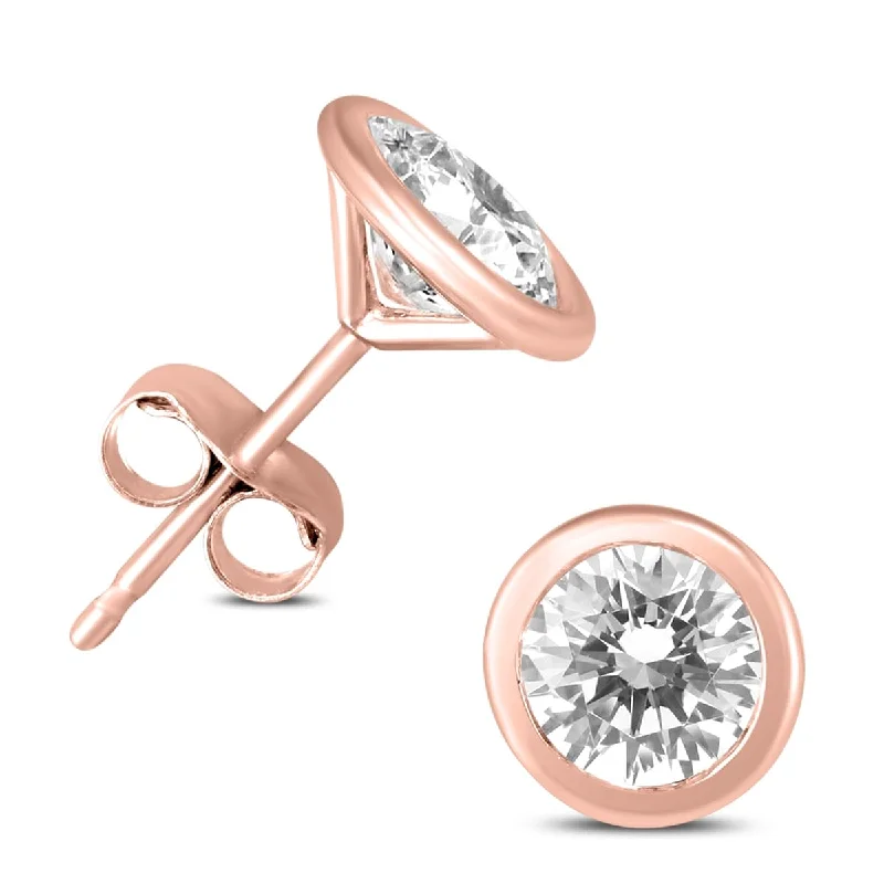 Stud Earrings with Knot Designs -Marquee 5/8 Carat TW Bezel Diamond Solitaire Stud Earrings in 14K Rose Gold