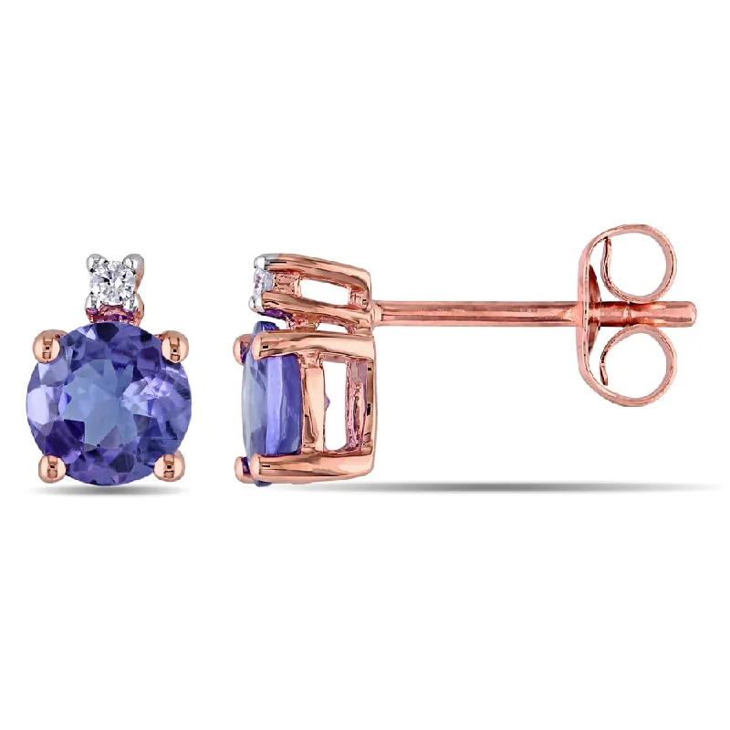 Animal Print Stud Earrings for Fun -Miadora 10k Rose Gold Tanzanite and Diamond Accent Stud Earrings (G-H, I2-I3)