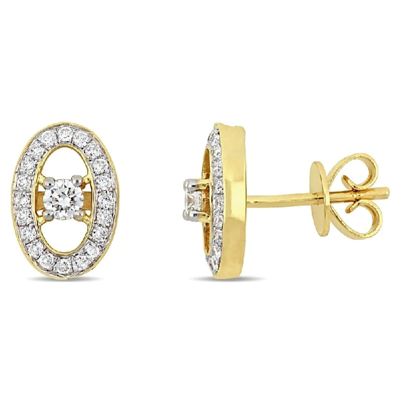 African Stud Earrings with Culture -Miadora 14k Yellow Gold 1/3ct TDW Diamond Floating Oval Halo Stud Earrings