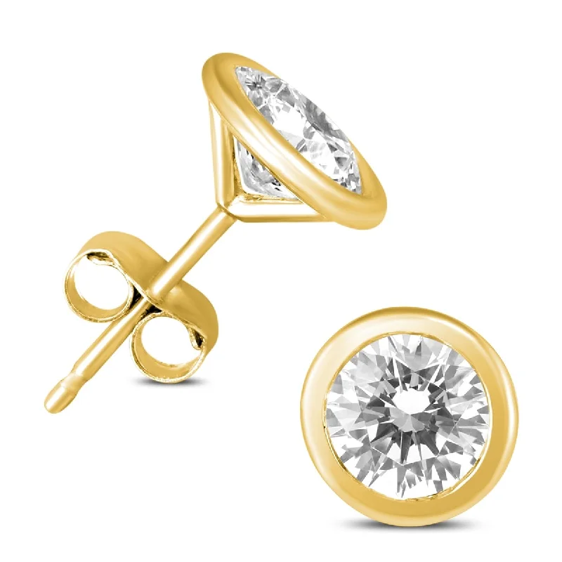 Stud Earrings with Keyhole Designs -Marquee 1 1/2 Carat TW Certified Bezel Diamond Solitaire Stud Earrings in 14K Yellow Gold