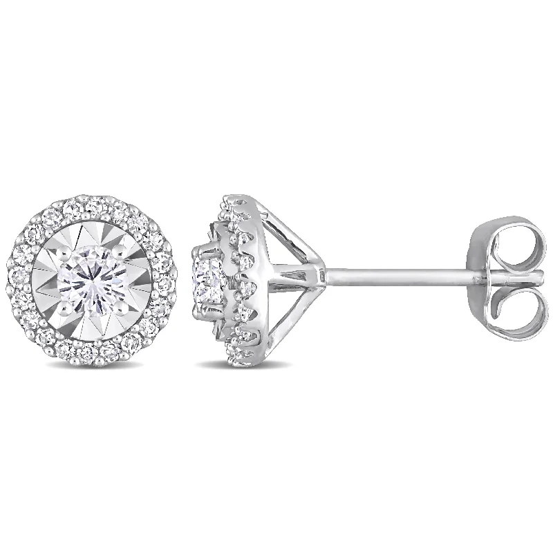 Small Stud Earrings for Delicate -Miadora 10k White Gold 1/2ct TDW Diamond Halo Stud Earrings