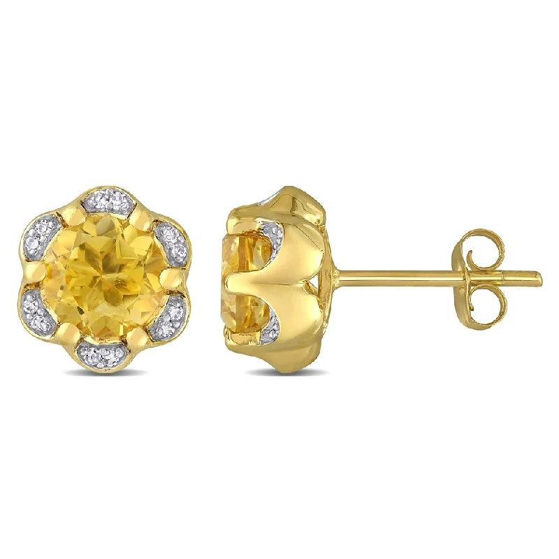 Stud Earrings for Beach Outfit -Miadora 14k Yellow Gold Citrine and Diamond Accent Flower Stud Earrings