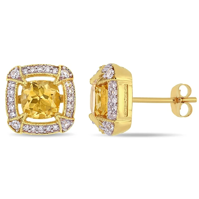 Stud Earrings with Embossed Patterns -Miadora 10k Yellow Gold Citrine White Sapphire and 1/5ct TDW Diamond Stud Earrings