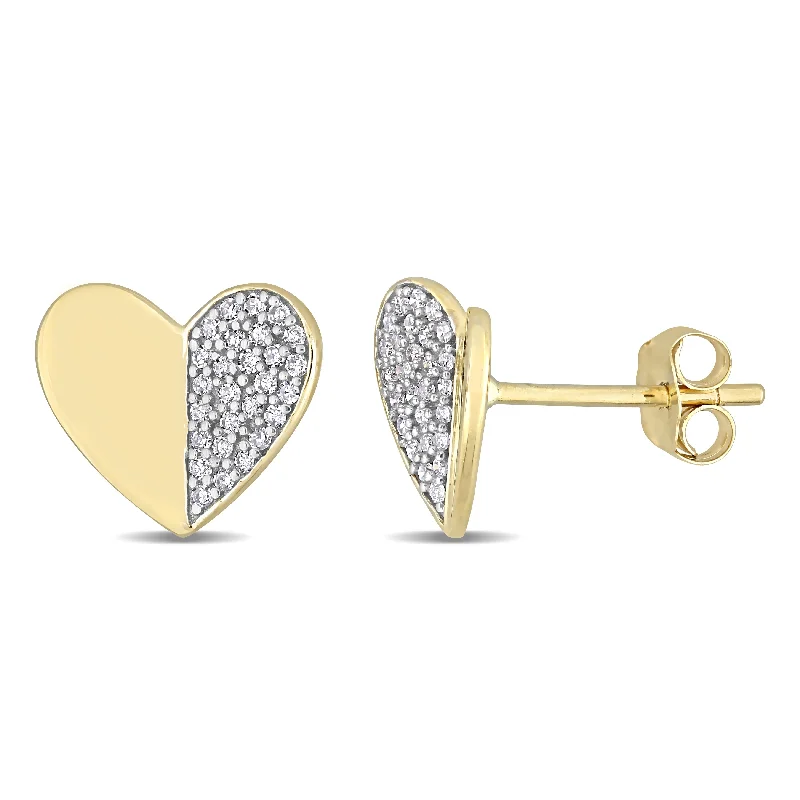 Stud Earrings for Anniversary -Miadora 10k Yellow Gold 1/6ct TDW Diamond Clustered Heart Stud Earrings