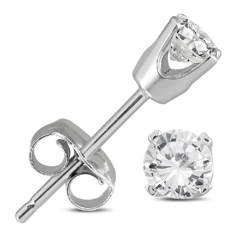 Stud Earrings with Leaf Motifs -Marquee 14k White Gold 1/4ct TDW IGI Certified Round Diamond Solitaire Stud Earrings