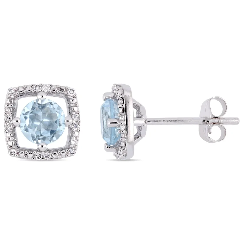 Star Shaped Stud Earrings for Charm -Miadora 10k White Gold Sky-Blue Topaz and Diamond Accent Floating Square Halo Stud Earrings