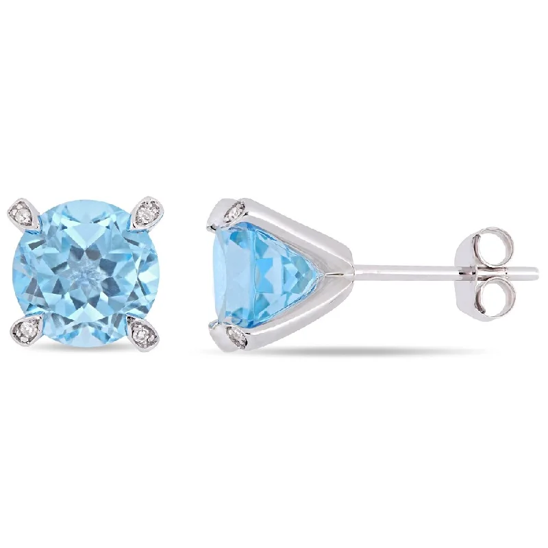 Stud Earrings for Casual Outfit -Miadora 10k White Gold 4 3/4ct TGW Sky-Blue Topaz and Diamond Accent Solitaire Martini-Stud Earrings