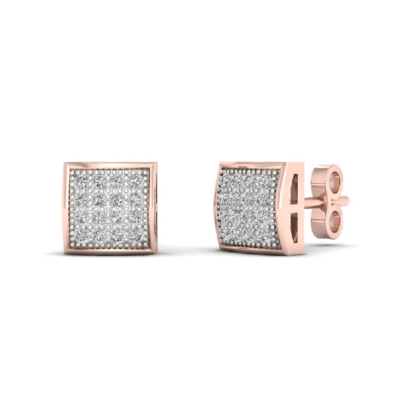 Large Stud Earrings for Statement -IGI Certified 10k Rose Gold 1/10ct TDW Diamond Cluster Stud Earrings - Pink