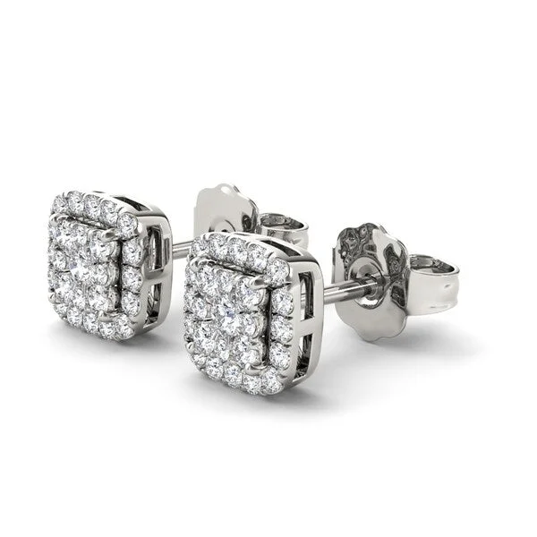 African Stud Earrings with Culture -De Couer 10k White Gold 1/2ct Diamond Cushion Shape Stud Earrings