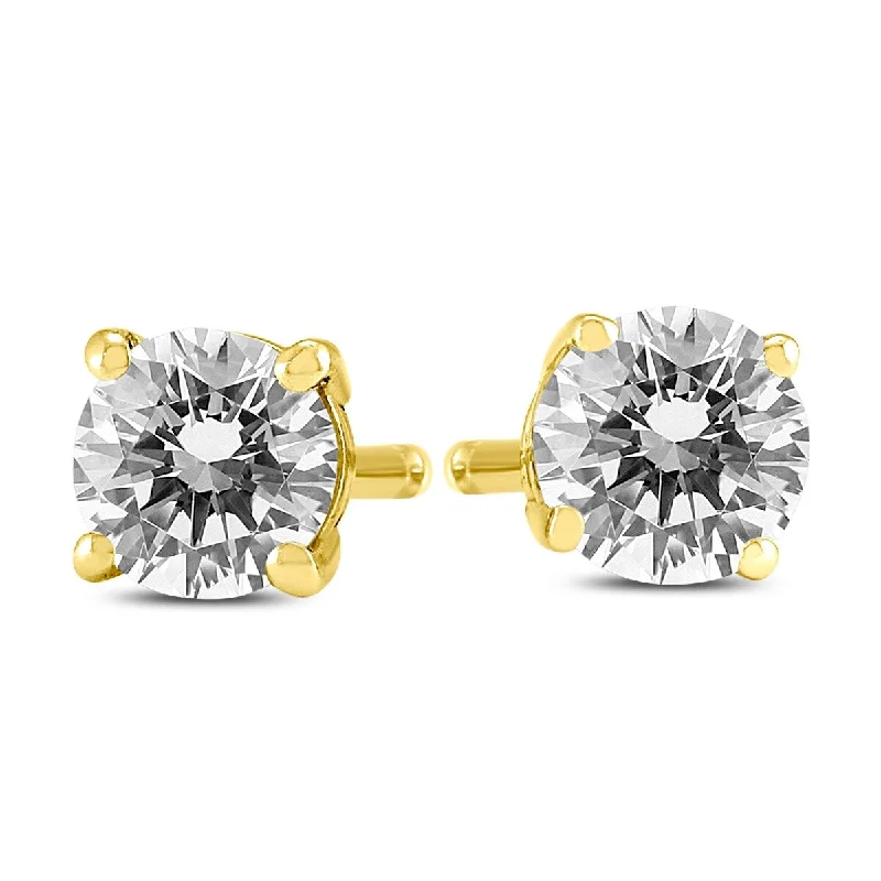 Stud Earrings with Pearls and Diamonds -Marquee 3/4 Carat TW Round Diamond Solitaire Stud Earrings In 14k Yellow Gold