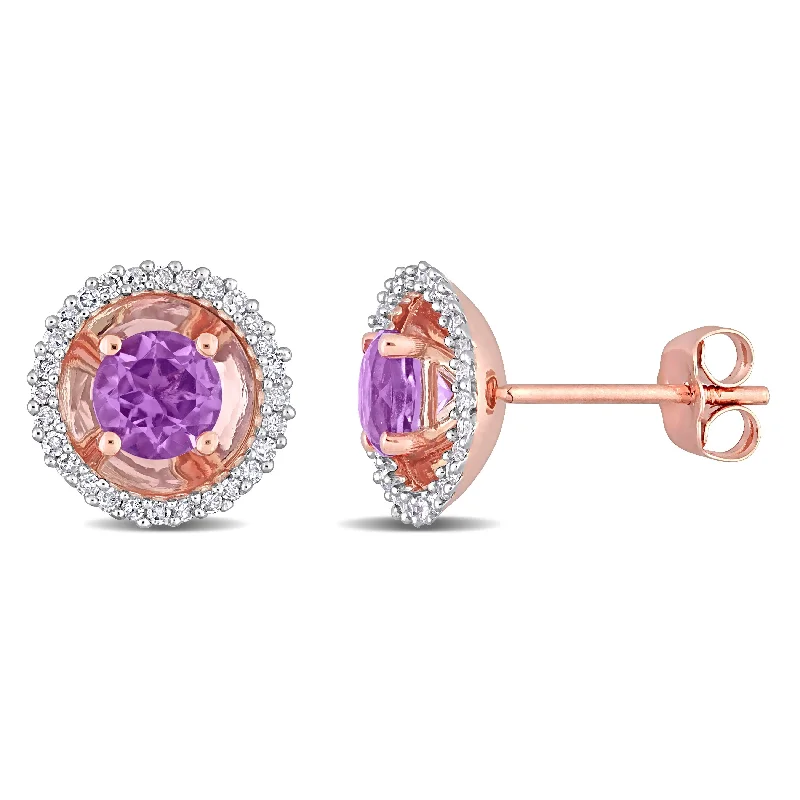 Gold Stud Earrings for Women -Miadora Amethyst and 1/4ct TDW Diamond Halo Stud Earrings in 10k Rose Gold