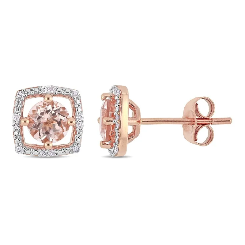 Small Stud Earrings for Delicate -Miadora 10k Rose Gold Morganite and Diamond Accent Floating Square Halo Stud Earrings