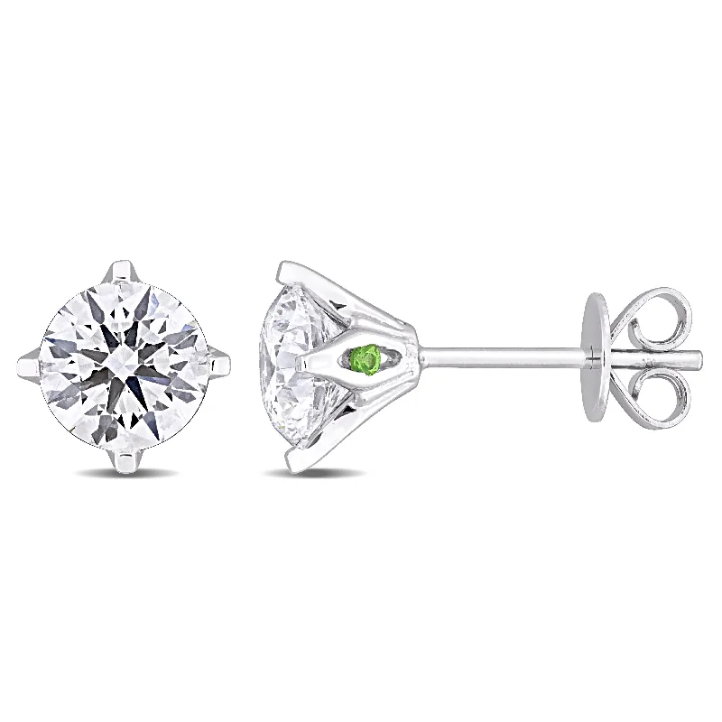 Stud Earrings with Animal Motifs -Created Forever 2ct TDW Lab-Grown Diamond and Tsavorite Accent Stud Earrings in 14K White Gold