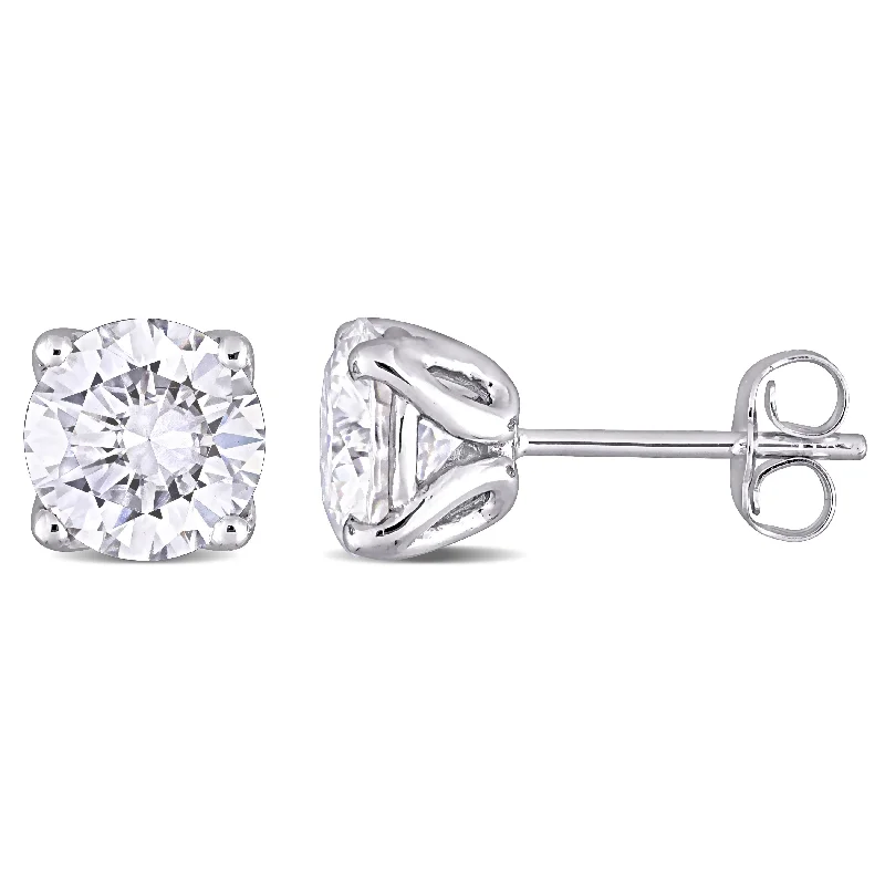 Punk Stud Earrings with Spikes -Miadora 2 1/2ct DEW Moissanite Solitaire Stud Earrings in 10k White Gold - 7.1 mm x 7.1 mm x 5.7 mm