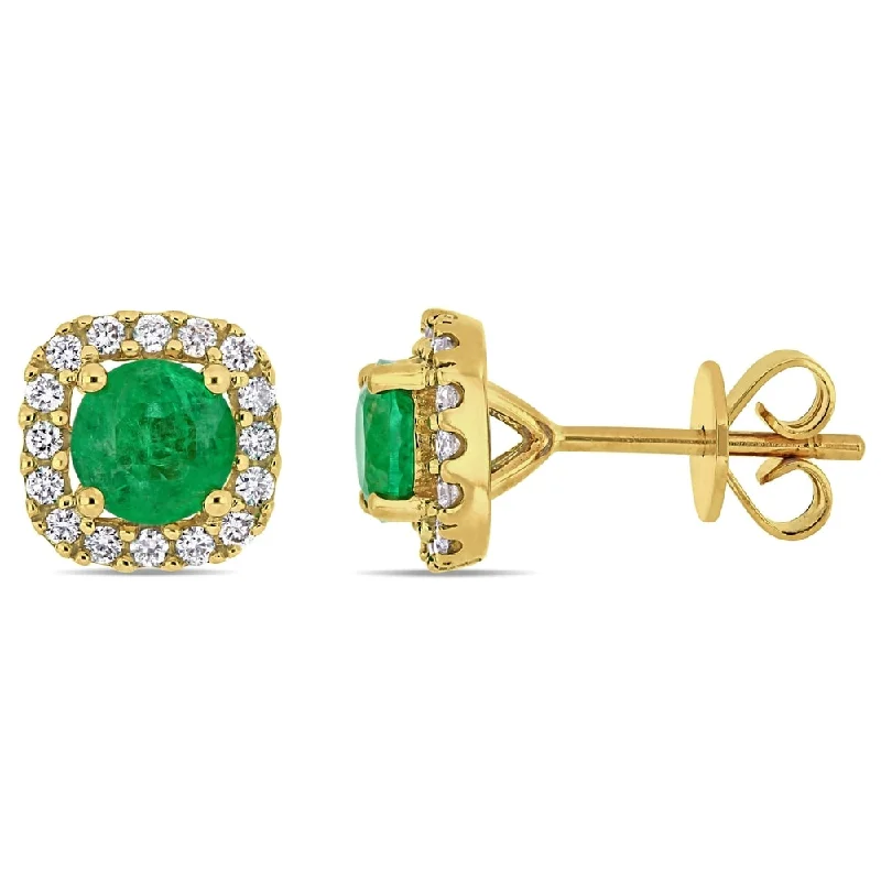 Maximalist Stud Earrings for Bling -Miadora 14k Yellow Gold Emerald and 1/4ct TDW Diamond Square Halo Stud Earrings