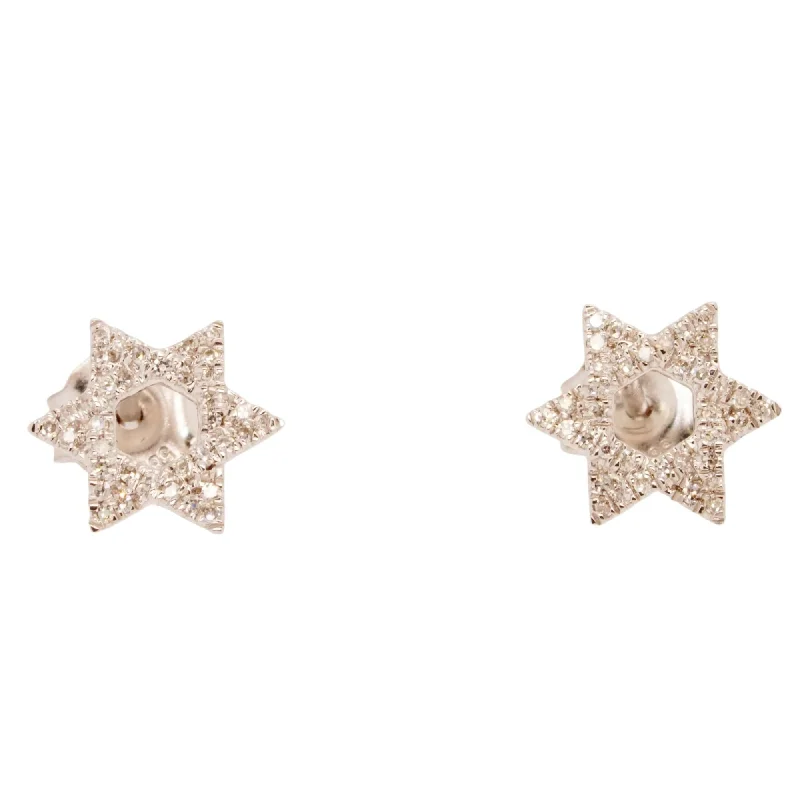 Stud Earrings with Rhinestones -14K White Gold Diamond Star Of David Stud Earrings