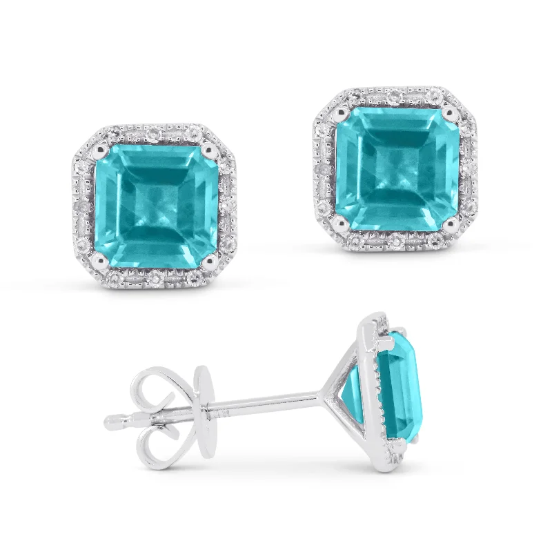 Contemporary Stud Earrings for Fashion -6.5 16.9 Mm 2.08Ct Created Tourmaline Paraiba Stud Earrings In 14K White Gold