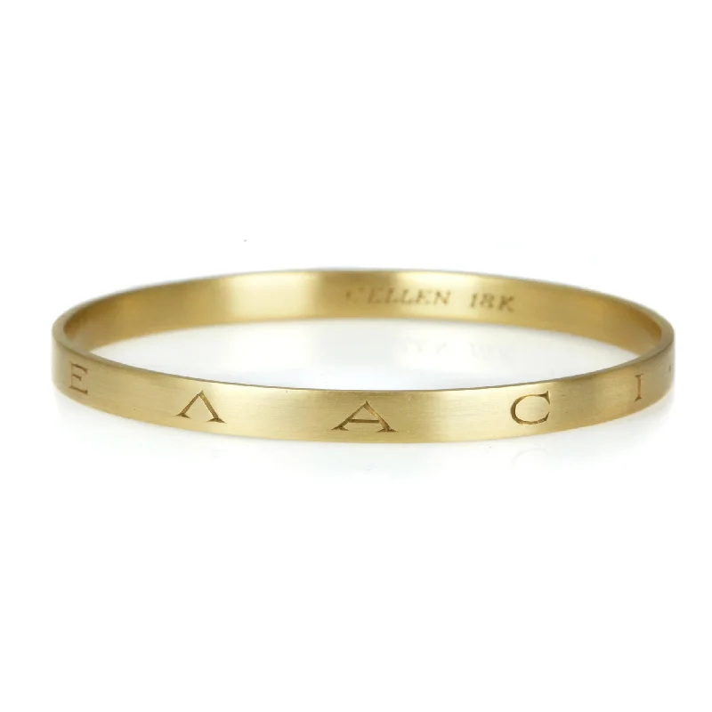 Bangles with rose-cut gems for vintage -18K Gold Bangle with Ancient Greek Engraving