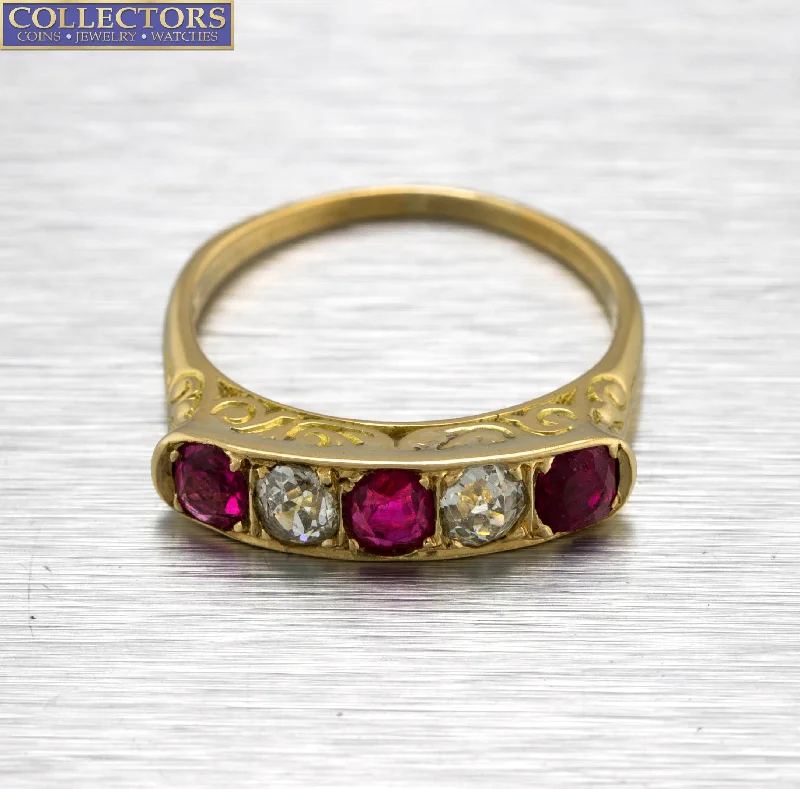 Women’s layered rings with mixed gemstone bands -Ladies Vintage 14K Yellow Gold 0.62ctw Pink Sapphire Diamond Filigree Ring