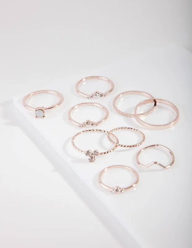 Women’s rings with vibrant aventurine for luck -Rose Gold Fine Moonstone Inspired Ring Pack