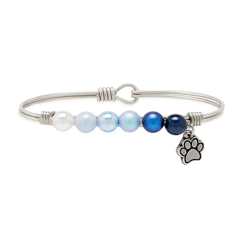 Bangles with blue quartz for cool tones -Pawprint Crystal Pearl Bangle Bracelet in Blue Ombre