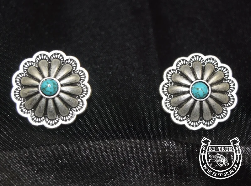 Screw Back Stud Earrings for Security -The Turquoise Nowata Concho Stud Earrings