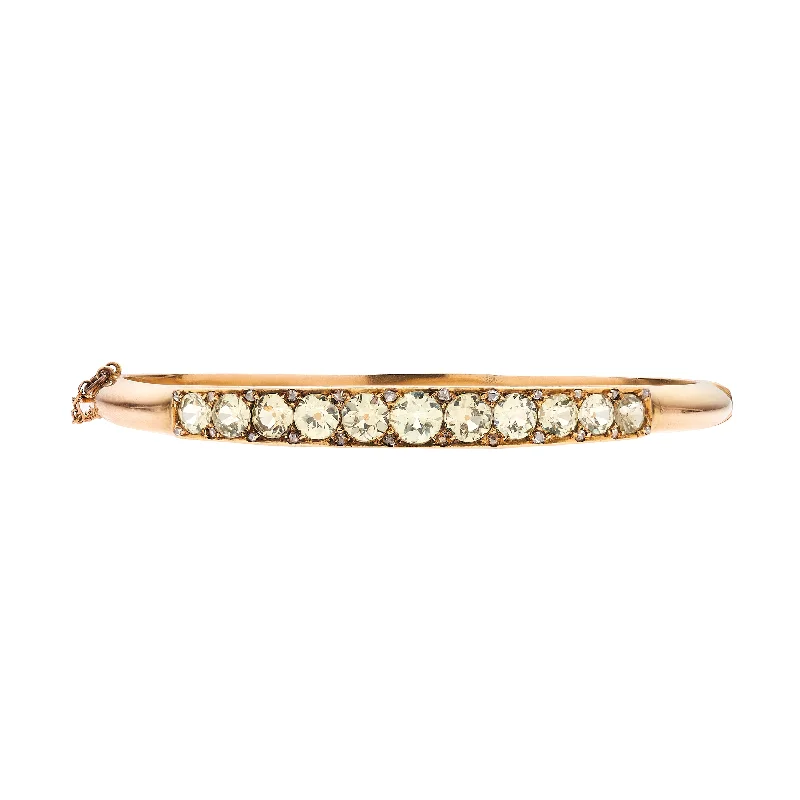 Bracelets with smoky quartz for muted tones -Antique Victorian 14k Chrysoberyl & Rose Cut Diamond Bangle