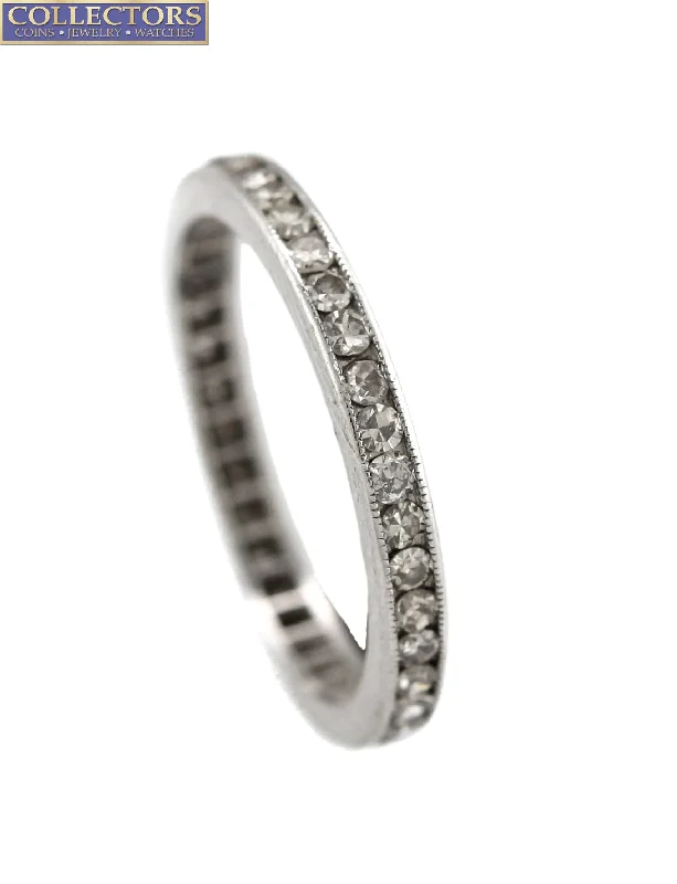 Women’s dainty rings with floral opal motifs -Ladies Estate 14K White Gold 0.76ctw Diamond Milgrain Eternity Wedding Band Ring