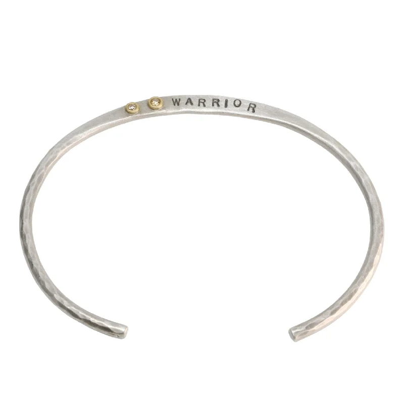 Bangles with labradorite stones for mystic flash -Sterling Silver Flat Hammered Crescent "Warrior" Cuff Bracelet with Diamond Details