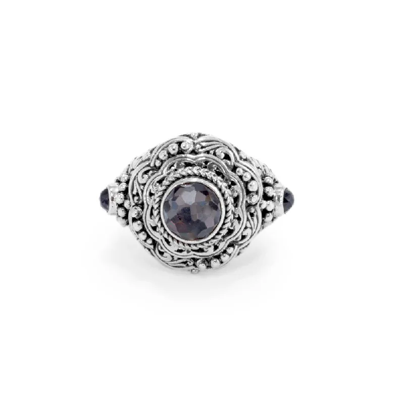 Women’s rings with brushed gold for subtlety -Sterling Silver Filigree Black Knight™ Mystic Quartz And Black Spinel Ring