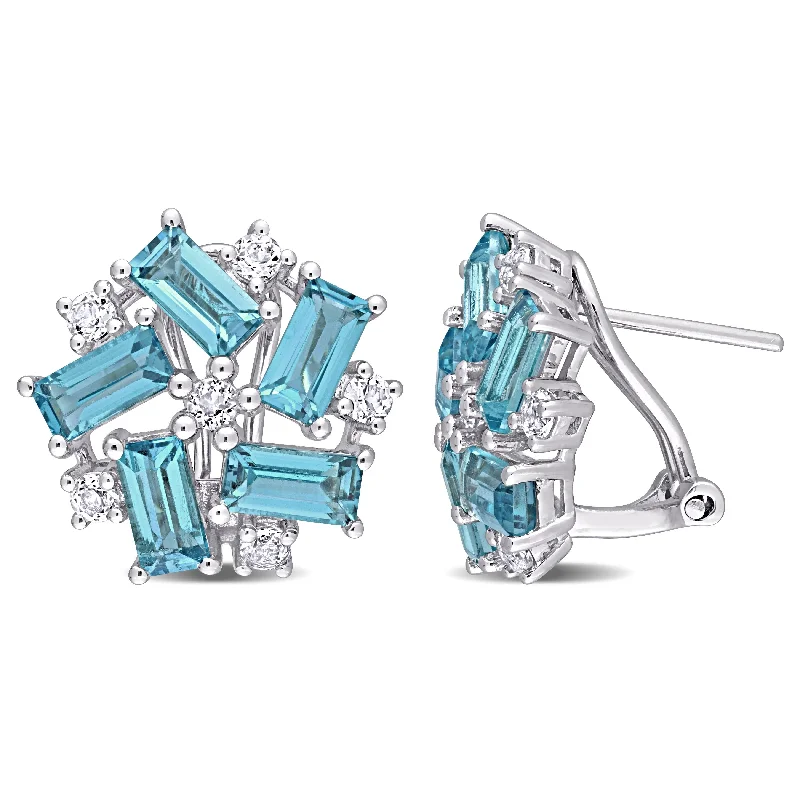 Stud Earrings for Beach Outfit -Miadora Sterling Silver London-Blue and White Topaz Clustered Mosaic Stud Earrings