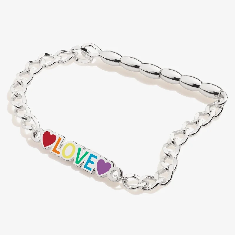 Silver bangles featuring vibrant turquoise stone inlays -'Love' Multicolored Stretch Bracelet