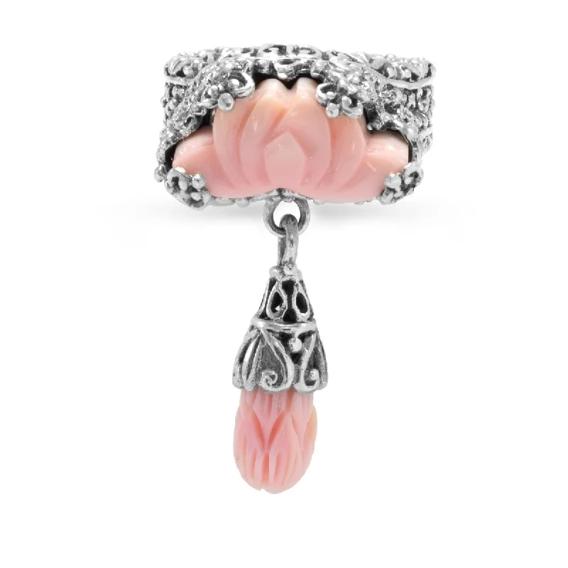 Women’s rings with citrine stones for warmth -PINK CONCH SHELL LOTUS FLOWER RING™