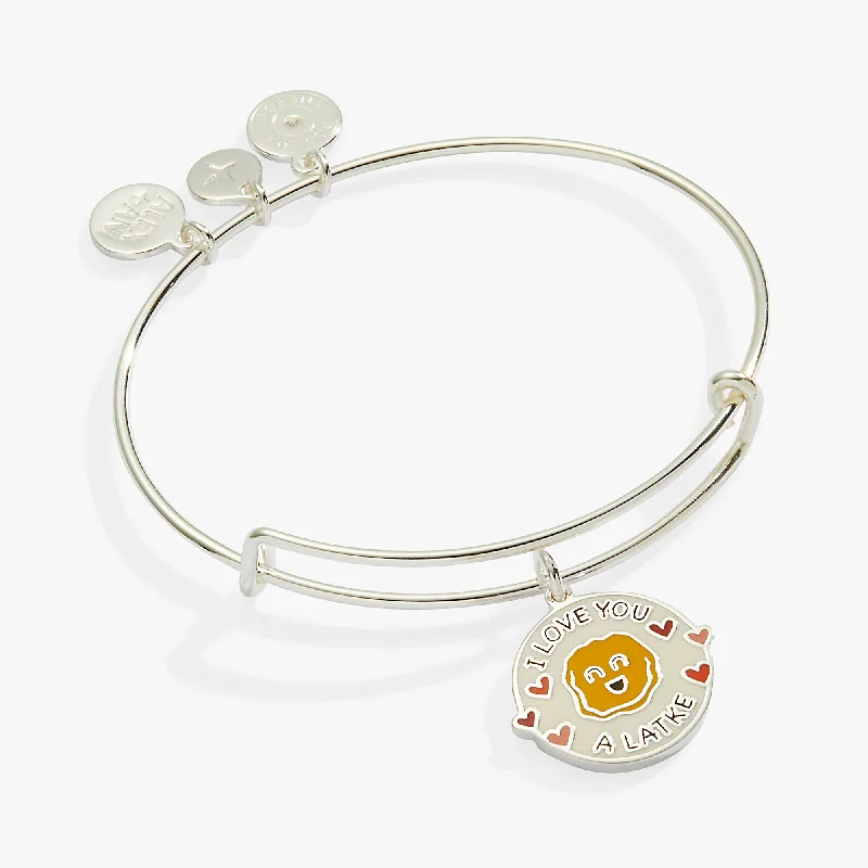 Bangles with interlocking links for uniqueness -'I Love You a Latke' Charm Bangle